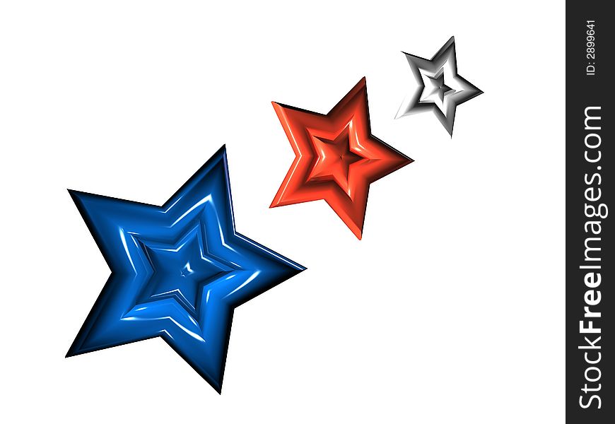 Three stars one blue one red and one white. Three stars one blue one red and one white