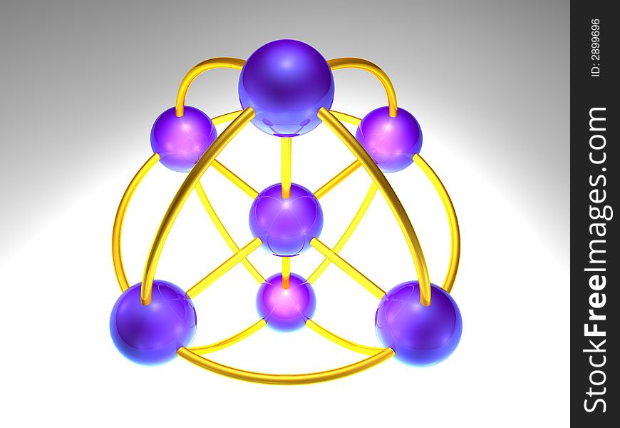 3d rendering of network node with 7 elements. 3d rendering of network node with 7 elements