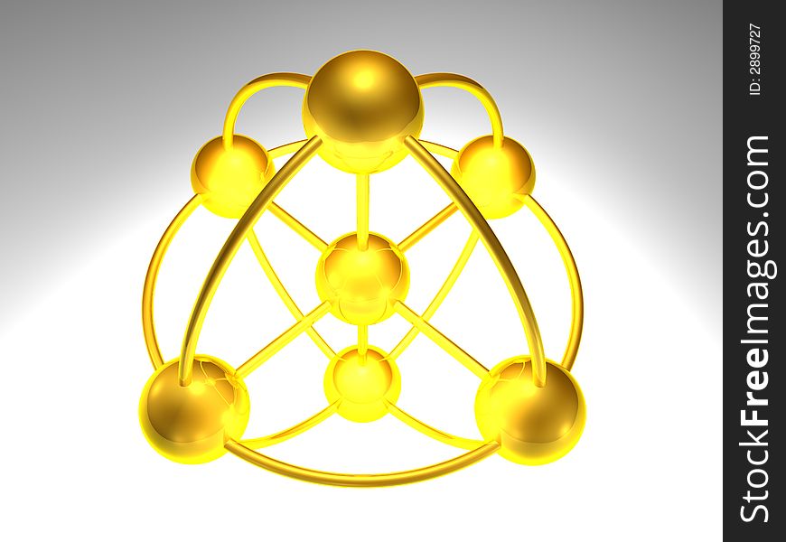 3d rendering of network node with 7 elements. 3d rendering of network node with 7 elements