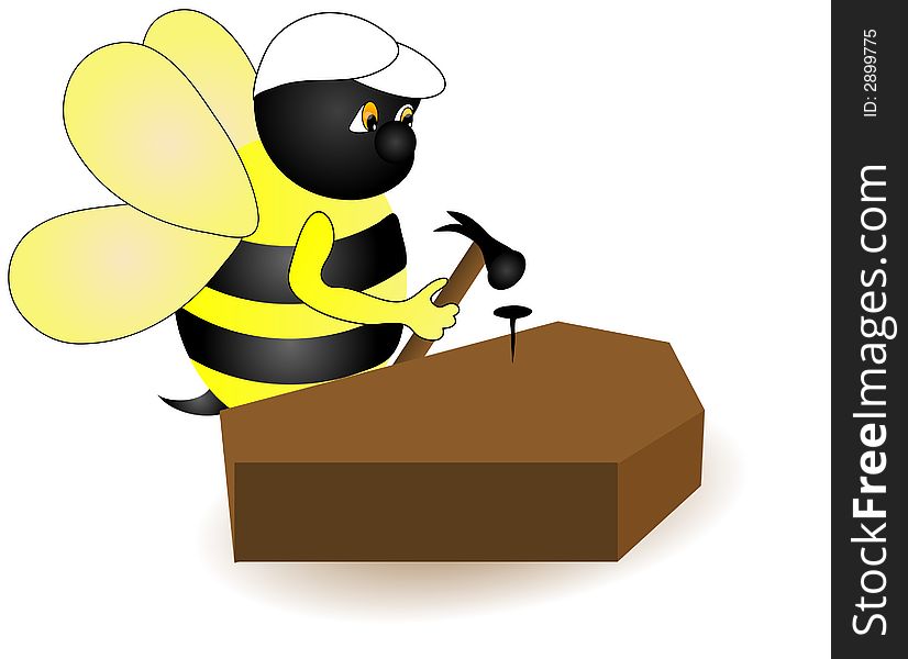 A bee nailing a nail into a coffin. Cartoon graphic for ( CCD )colony collapse disorder. A bee nailing a nail into a coffin. Cartoon graphic for ( CCD )colony collapse disorder.