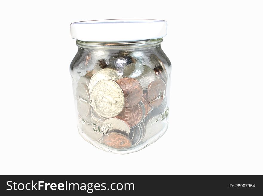 Glass jar representing a way to save change. Glass jar representing a way to save change