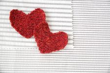Red Hearts On Striped Fabric Royalty Free Stock Image