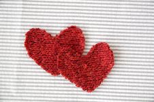 Two Red Hearts On Striped Royalty Free Stock Image Two Red Hearts On Striped Royalty Free Stock Image