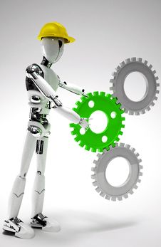 Robot Worker With Gears Stock Photos Robot Worker With Gears Stock Photos