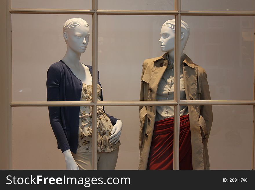 Colorful and beautiful womens clothing store in the window