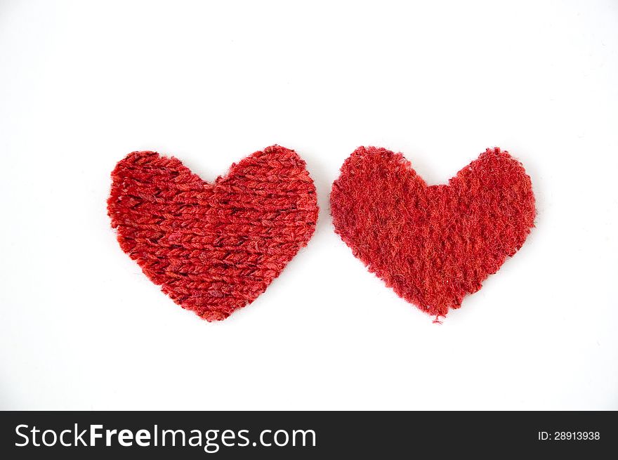 Two red hearts on white background. Two red hearts on white background