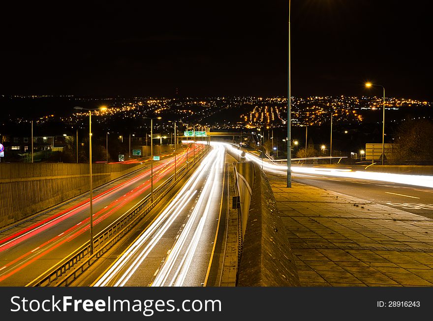 Traffic light trails looking south on the Newcastle western bypass