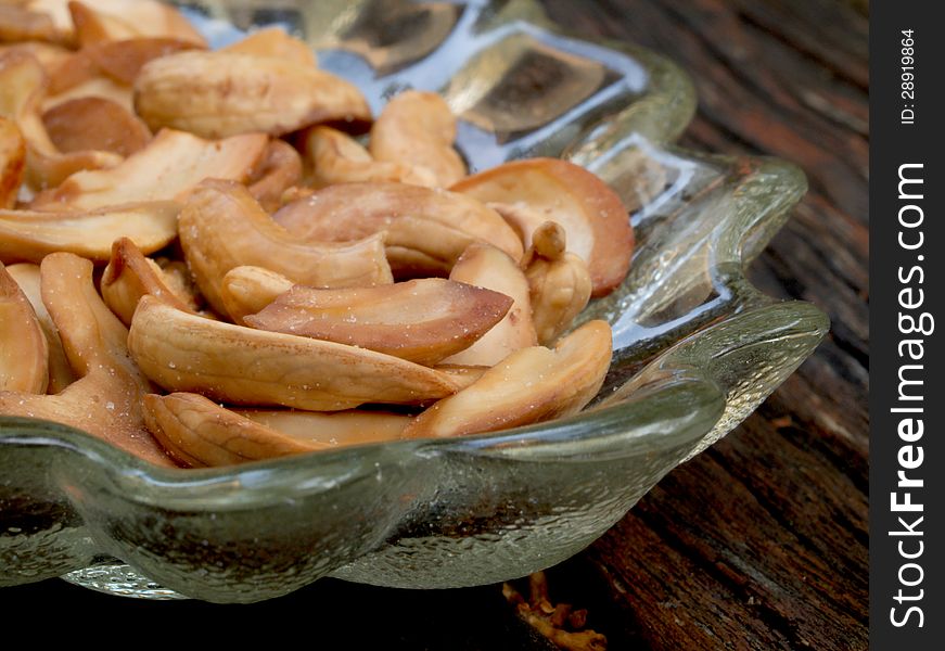 Cashew Nuts In Glass Dish