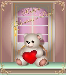 Greeting Card With Teddy Bear And Door Royalty Free Stock Photo
