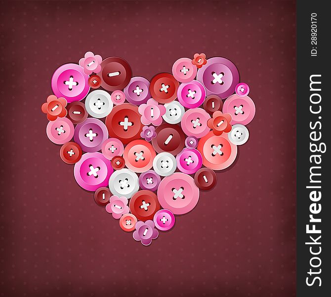 Vector illustration with a decorative heart of the colored buttons