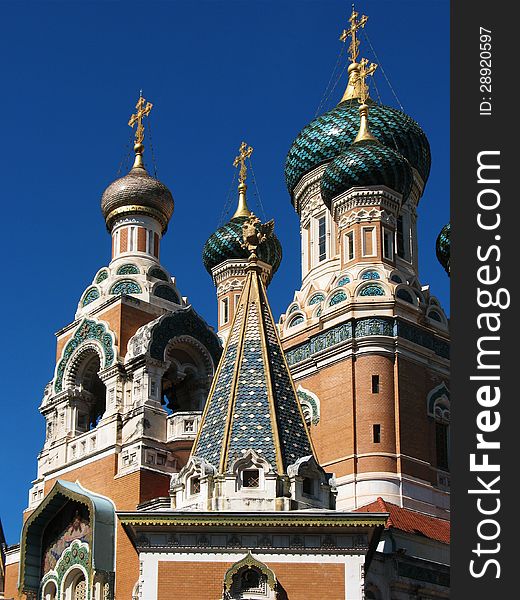 Orthodox church on a background of blue sky. Orthodox church on a background of blue sky