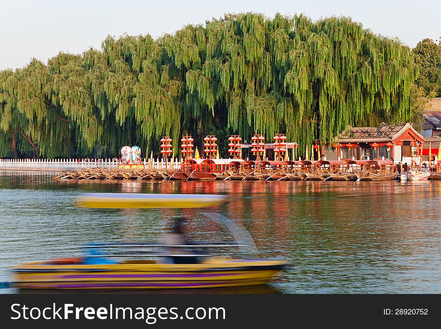 Small yacht pier in Shichahai, Beijing,China