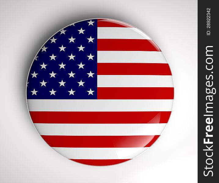 American flag button on white. American flag button on white.