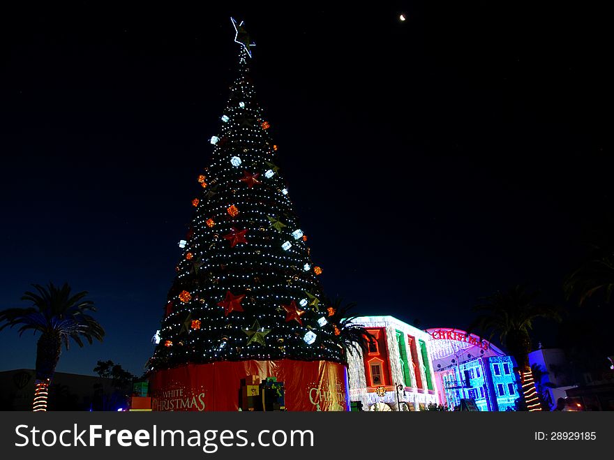 Christmas tree at Queensland's theme park with display of Christmas lights. Christmas tree at Queensland's theme park with display of Christmas lights