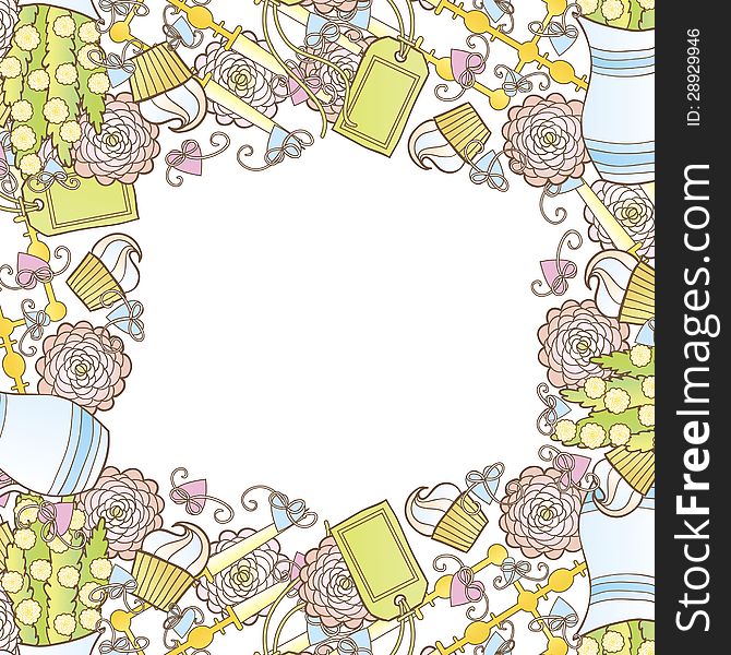 Vector background with flowers and cakes. Vector background with flowers and cakes