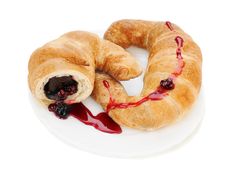 Croissant With Chocolate And Raspberry Jam On Plate Stock Images Croissant With Chocolate And Raspberry Jam On Plate Stock Images
