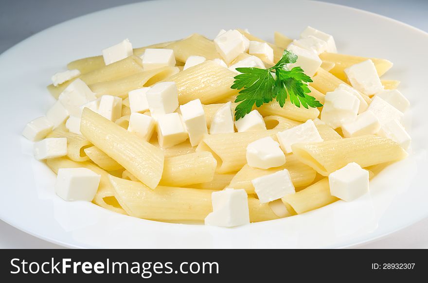 Pasta with feta cheese and parsley