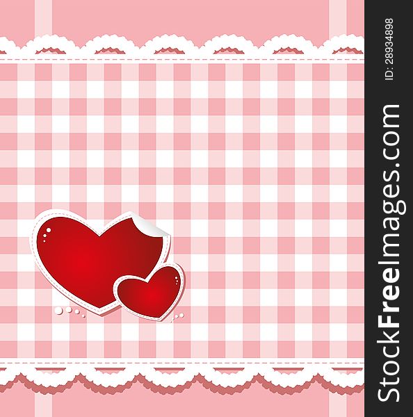 Two hearts on the pink checkered background. Two hearts on the pink checkered background