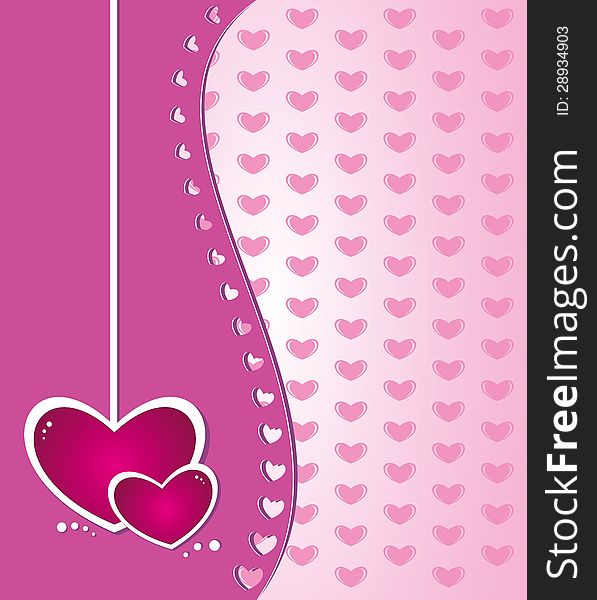 Two hearts on the pink background. Two hearts on the pink background