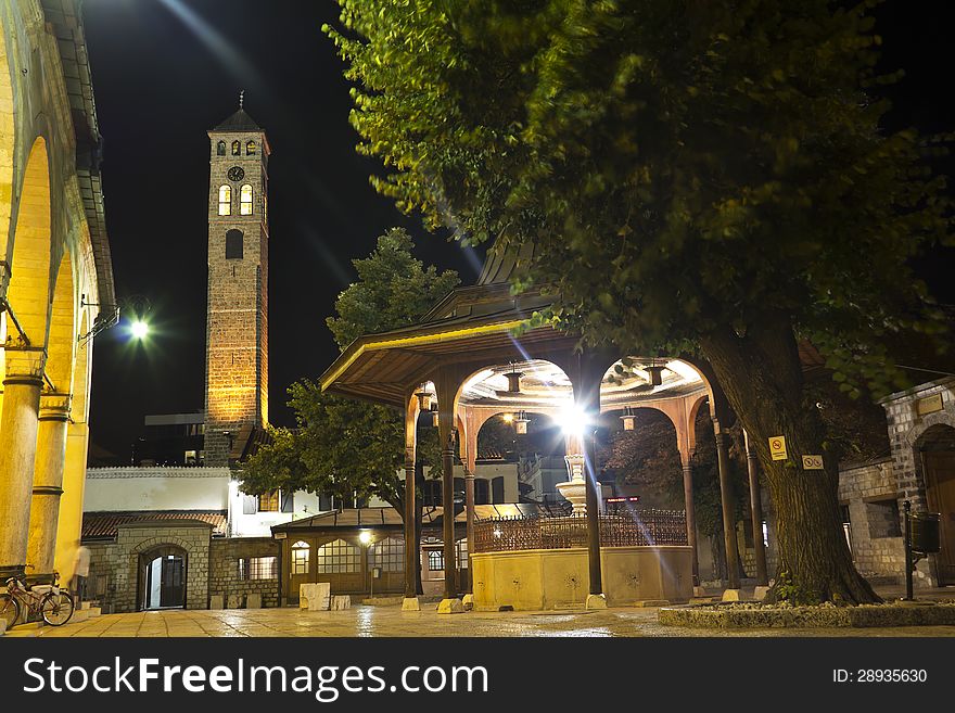 Sarajevo, Historic Gazi Husrev Mosque yard in bascarsija