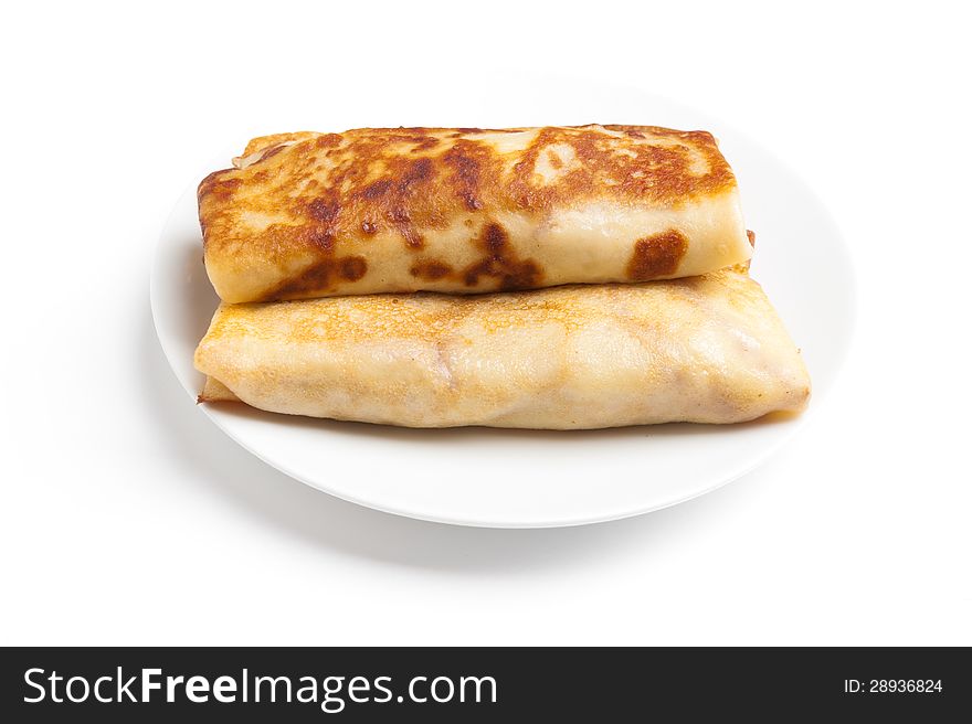 Delicious pancakes on a white background