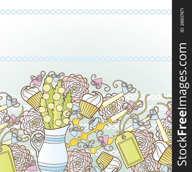 Vector background with flowers and cakes. Vector background with flowers and cakes