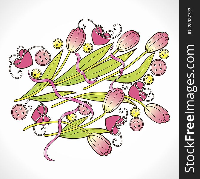 Vector valentine's background with tulips and hearts. Vector valentine's background with tulips and hearts