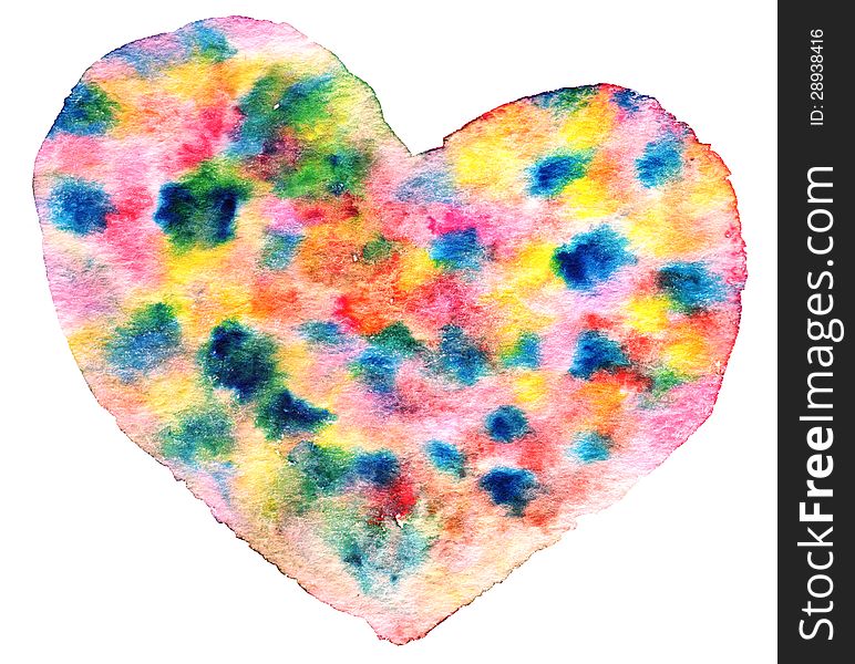 Colorful heart in watercolor on the white background