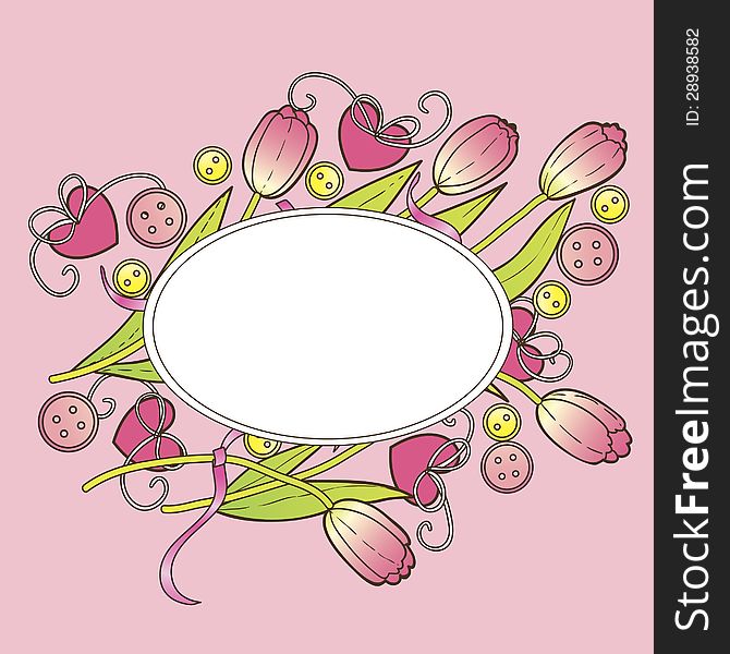 Vector valentine's background with tulips and hearts. Vector valentine's background with tulips and hearts