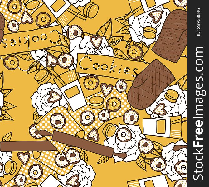 Vector seamless background with cookies and milk. Vector seamless background with cookies and milk