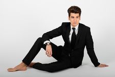 Young Businessman Barefoot, On White Background Royalty Free Stock Photography Young Businessman Barefoot, On White Background Royalty Free Stock Photography
