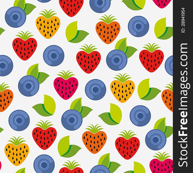 Berry background with strawberry and blueberry