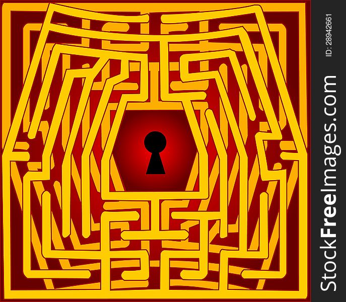 Postcard with a labyrinth. Valentine day vector illustration.