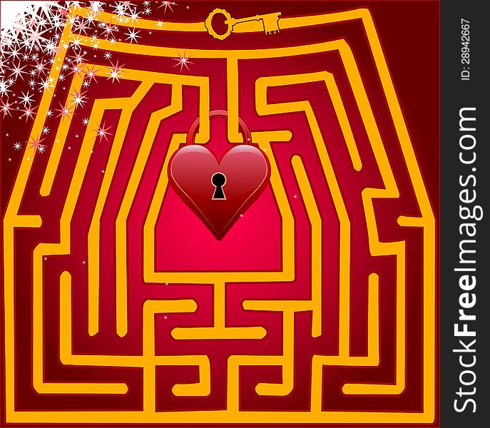 Postcard maze of love. Valentine day vector illustration.