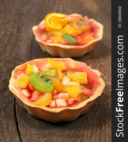 Delicious dessert with fruit close-up. Delicious dessert with fruit close-up