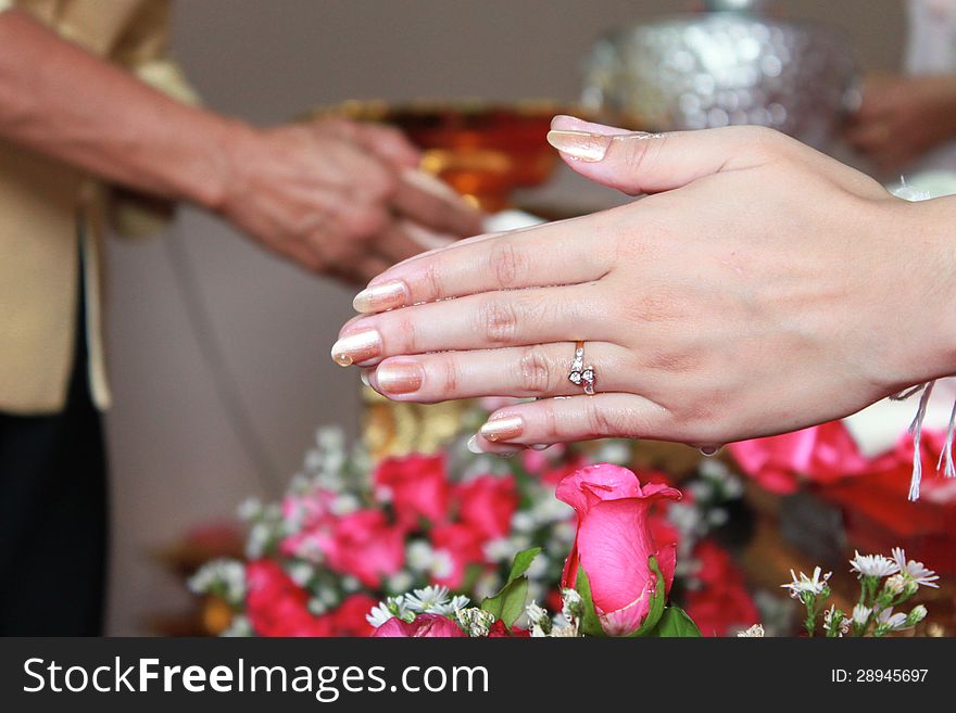 Hands of young woman showing a Pay respect.