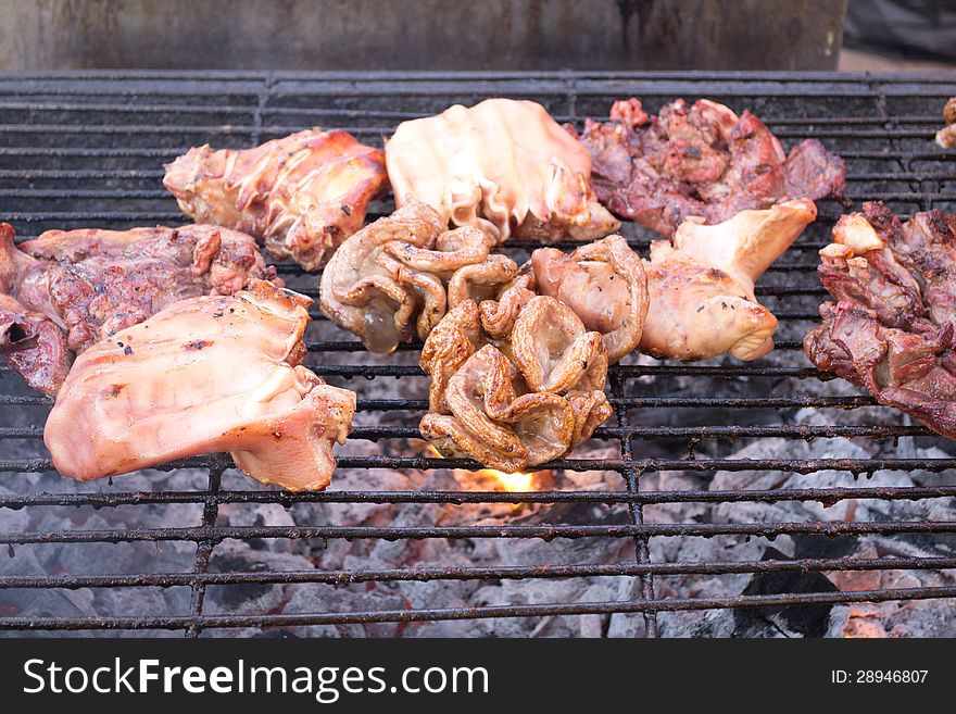 Pork grilled on charcoal (Thai style food)