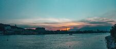 Panoramic View Of Building Silhouettes Of Kiev At Sunset, Ukraine. Toned. Stock Photos