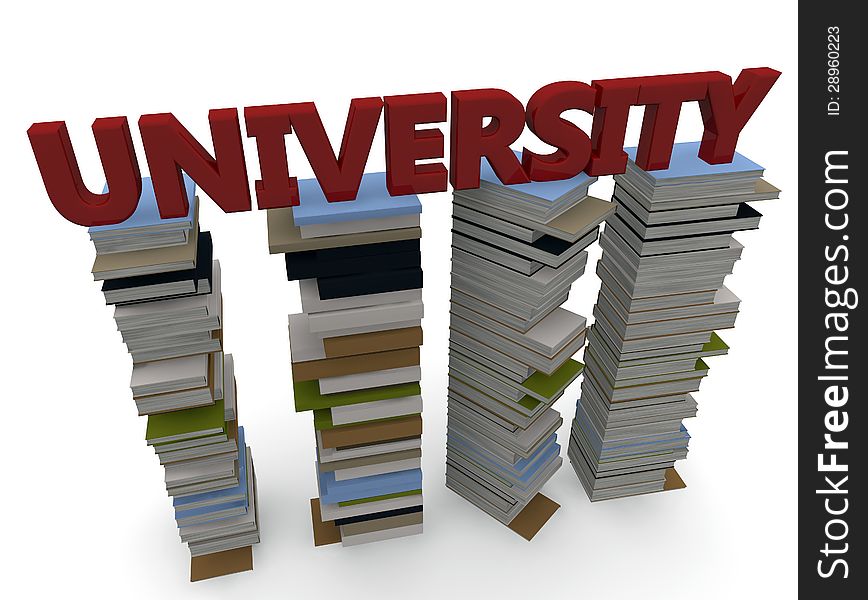 Word University and books in 3d. Word University and books in 3d
