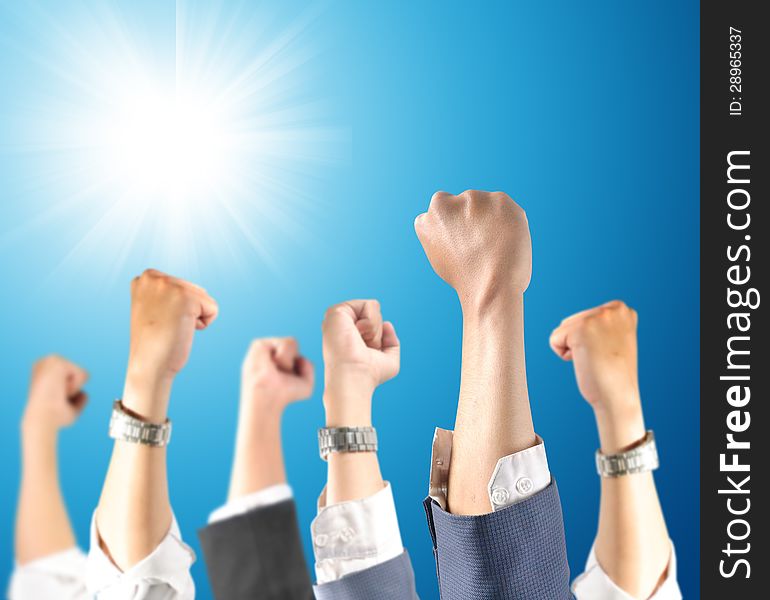 Hand up in the air for success symbol