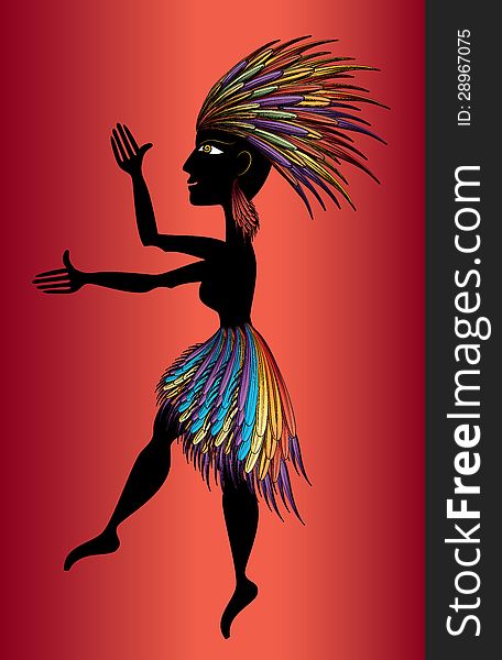 Black aborigine woman silhouette dancing. Black aborigine woman silhouette dancing