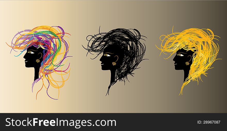 Woman Profiles Of Various Hair Styles