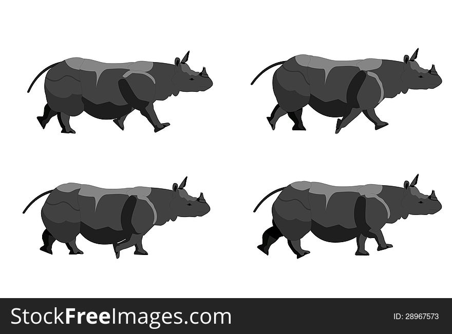 Various walk poses of a Rhino