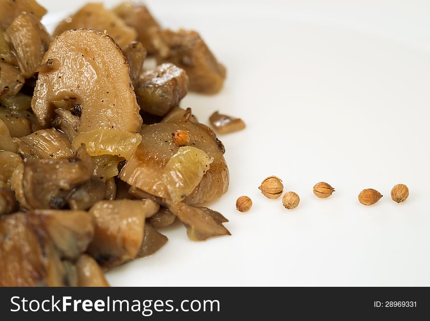 Fried mushrooms with onion and spices