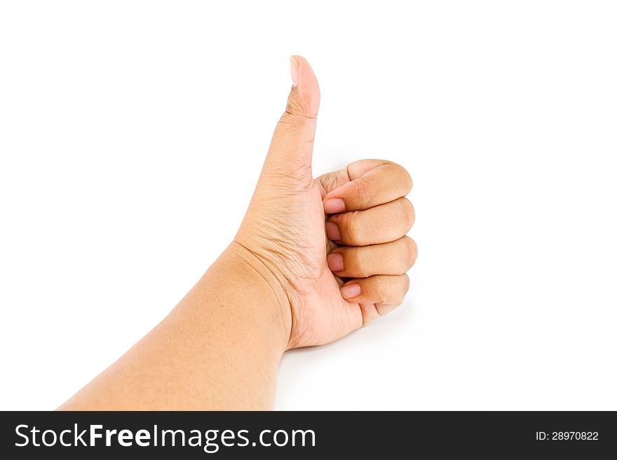 Thumbs up hand sign isolated on white background. Thumbs up hand sign isolated on white background