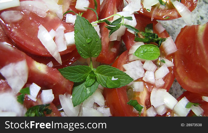 Tomato salad with basil, fresh and healthy