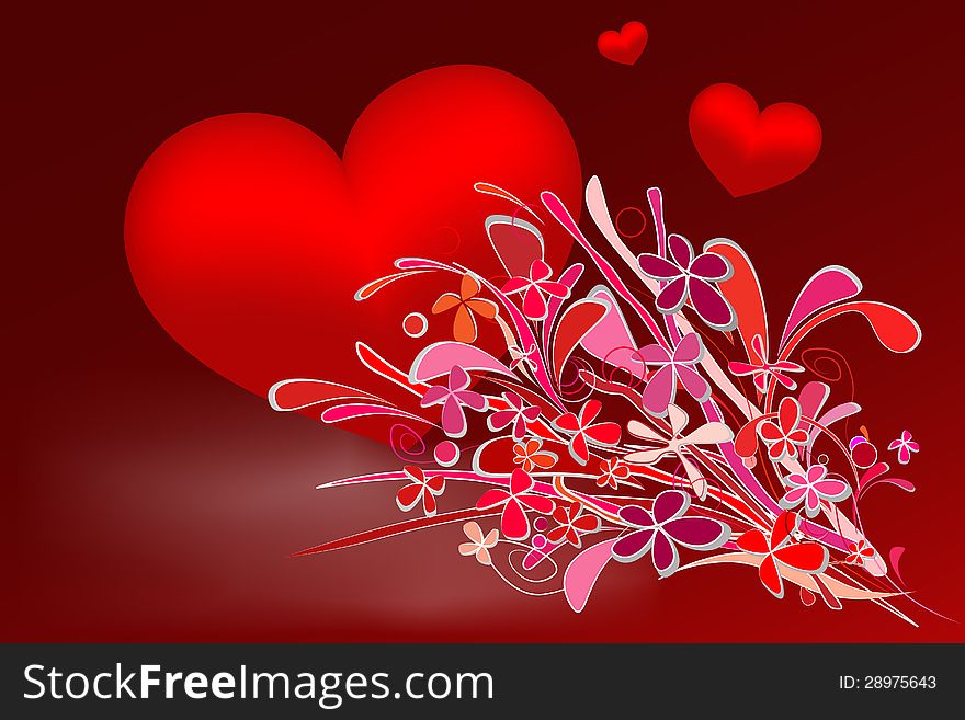 Valentines Day background with Hearts, floral element for design, illustration
