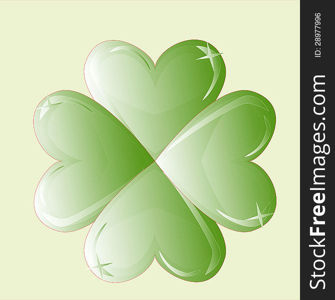 Clover, good luck, green leaf, glass figure, light background