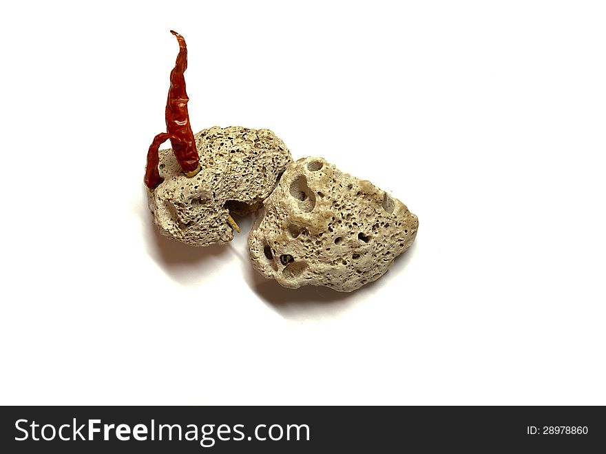 Red hot chili pepper lying on stones