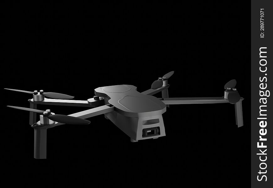 Drone on Black Background Image. 3D Render
